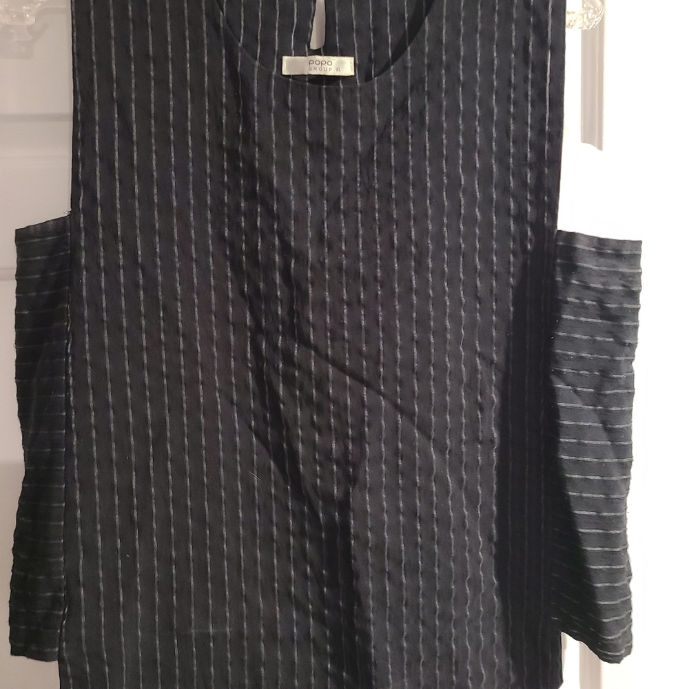 Popo's Black Irridecent Striped Sleeveless Top.